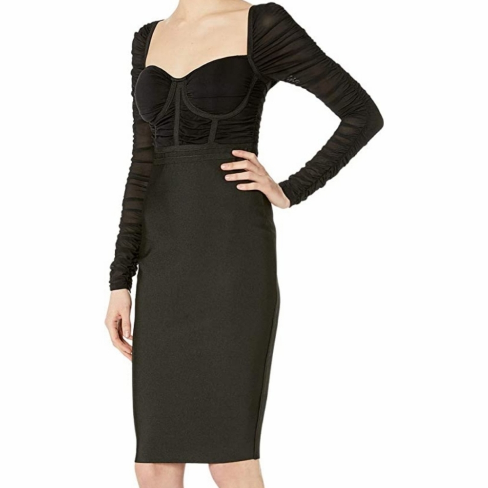 Bebe black mesh contrast bandage dress (Small) - Picture 2 of 4